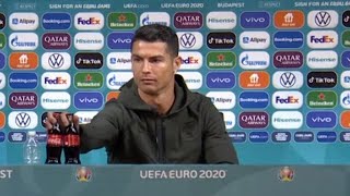 Drink water Ronaldo removes CocaCola bottles in press conference [upl. by Ainet]