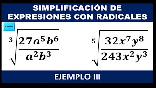 SIMPLIFICACIÓN DE EXPRESIONES CON RADICALES EJEMPLO 3 EJEMPLOS RESUELTOS [upl. by Udale]