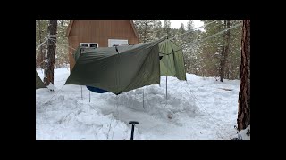 Winter Hammock Camping  2 people 1 tarp same 2 trees [upl. by Alisander]