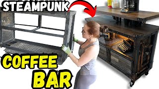 WE BUILD A STEAMPUNK INDUSTRIAL COFFEE BAR  DIY  HOW TO [upl. by Ocihc]