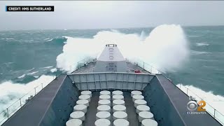 Royal Navy Ship Battles Big Waves During Storm At Sea [upl. by Paza]