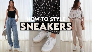 HOW TO STYLE SNEAKERS  10 Ways To Style White Sneakers [upl. by Edyth]