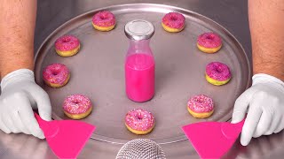 Pink mini Donuts  Ice Cream Rolls  ASMR [upl. by Nnaeinahpets]