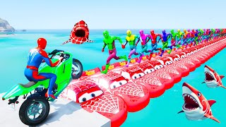 GTA 5 Crazy Ragdolls  Spiderman by Quad Bike On Rainbow Spiders Bridge Spider Shark Jumps [upl. by Rexanna]