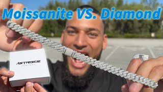 UNBOXING amp REVIEW NEW Moissanite ICED OUT 12MM Prong Set Cuban Link🥶  Moissanite VS Diamonds💎 [upl. by Aniraz]