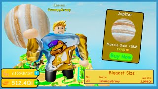 I Unlocked The Max Weight Jupiter And Got On The Biggest Size Leaderboard  Roblox Lifting Simulator [upl. by Arikaahs]