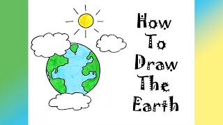 How To Draw Planet Earth For Kids Step by Step Tutorial Guided Easy Earth Day Poster Drawing Idea [upl. by Johnath]