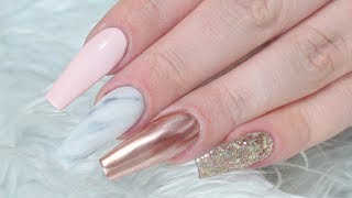 ROSE GOLD MARBLE ACRYLIC NAIL TUTORIAL [upl. by Baxter]