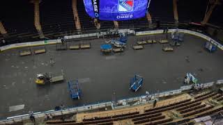 Timelapse of Madison Square Garden transforming from basketball court to hockey rink  ESPN [upl. by Wilonah839]