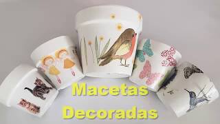 Manualidades  Diy  Macetas Decoradas Con Servilletas Decoupage [upl. by Nit]