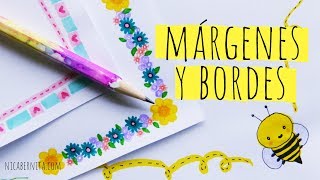 BORDES DIVISORES Y MÁRGENES PARA CUADERNOS 💜💛💚 MÁRGENES CON FLORES Y UNA ABEJA KAWAII [upl. by Yenolem]