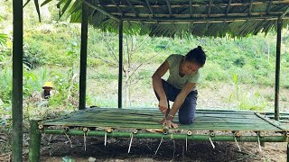 Girl completes bamboo roof with palm leaves  bad guys always follow homeless [upl. by Eimyaj]