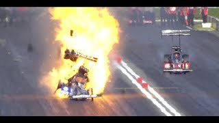 Antron Brown NHRA Top Fuel crash at Pomona Winter Nationals [upl. by Einohtna]