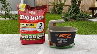 Applying Insecticide to my Lawn Using Scotts Wizz HandHeld Spreader [upl. by Alek]