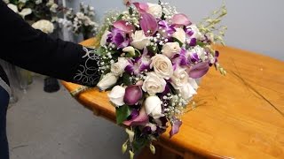 How to Make a Cascading Bridal Bouquet with Roses Orchids and Calla Lilies [upl. by Otecina]