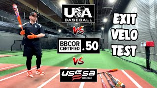 BBCOR vs USSSA vs USA Baseball Bat  Exit Velocity Comparison [upl. by Pansy649]