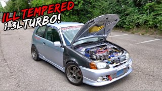 THIS EVIL 13L TURBO 280BHP TOYOTA GLANZA IS A SERIOUS HANDFUL [upl. by Nosredneh871]