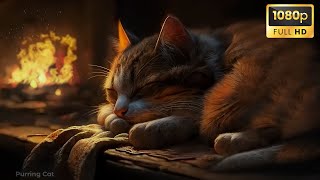 Relax with Purring Cat and Crackling Fireplace🔥Sleep in Cozy Winter Ambience Deep Sleep in 24 Hours [upl. by Atte]