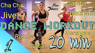 20 Min Beginner Dance Workout  Hustle Salsa Merengue Cha Cha Rumba Samba Jive  Follow Along [upl. by Eleahcim]