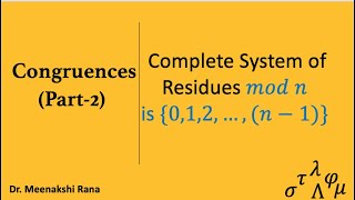 Congruences Part 2 Complete System of Residues [upl. by Mccreery]