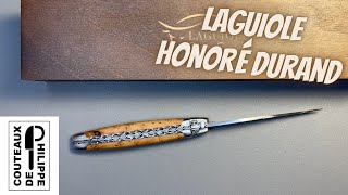 Laguiole Honoré Durand 12cmlame damas sauvage double platines abeille et ressort ciselés burin [upl. by Arocat]