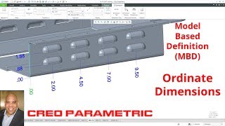 Creo Parametric  Ordinate Dimensions  Model Based Definition MBD [upl. by Atnim]