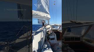 Hoisting the mainsail at sea  How to in medium conditions howto sailing [upl. by Ecnerol]