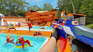 Nerf War  Water Park amp SPA Battle 23 Nerf First Person Shooter [upl. by Lanoil]