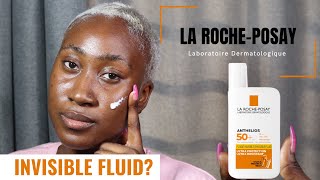 LA ROCHE POSAY ANTHELIOS ULTRALIGHT INVISIBLE FLUID SPF 50  DEMO amp REVIEW ON DARK SKIN [upl. by Sharron65]