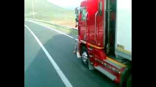 Engine sound with loud jake brake coming down a pass in a Freightliner Argosy [upl. by Rexanne]