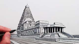 How to Draw an Indian Temple One Point Perspective [upl. by Jehial]