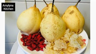 PEAR WITH WHITE FUNGUS SOUP  Chinese Recipe  Amylyns Kitchen [upl. by Assil]