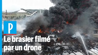 Incendie à Rouen  le brasier de lusine Lubrizol filmé par un drone [upl. by Ydnam35]