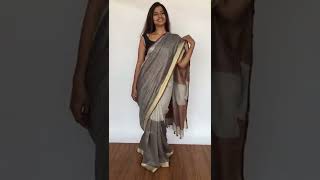 Grey Handwoven Pure Linen Saree  Mirra Clothing [upl. by Dudden]