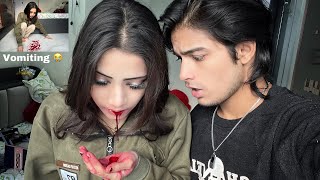 Blood🩸vomiting prank on boyfriend scared him 😭 [upl. by Cairns]