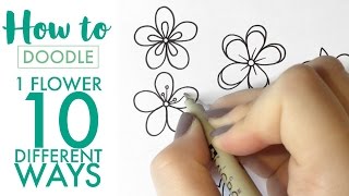 HOW TO DOODLE 1 flower 10 different ways  EASY real timeno speed up [upl. by Pine]