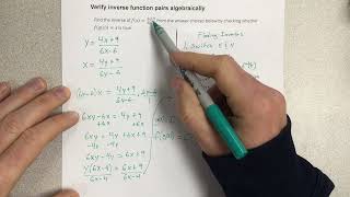 Verify inverse function pairs algebraically [upl. by Bachman]