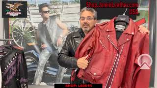 L6061R  Womens Soft Red Lambskin Leather Motorcycle Jacket 3 [upl. by Aitnom941]