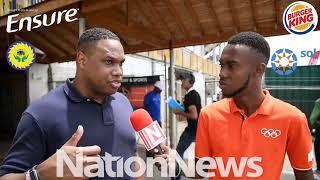 Barbadian Olympic bronze medalist Obadele Thompson speaks to Nation News at the 2019 BSSAC [upl. by Goodson]