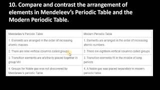 10 Compare and contrast the arrangement of elements in Mendeleev’s Periodic Table and the Modern [upl. by Ecnaralc776]