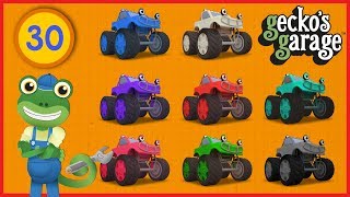 Counting Monster Trucks With Gecko  Geckos Garage  Educational Videos For Toddlers  Truck Videos [upl. by Ivan]