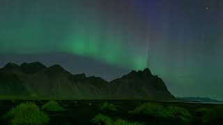 Aurora Borealis at Stokksnes Beach Vestrahorn Mountain Iceland September 12 2023 [upl. by Melisse]