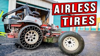 AIRLESS TIRES Exmark Tractus Tire Swap Out [upl. by Hun]