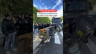 Manifestation dagriculteurs français sur Agen 🇨🇵🧑‍🌾 tension avec CRS france police agriculteur [upl. by Killoran]