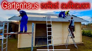 DIY Gartenhaus selbst aufbauen Bausatz Blockbohlenhaus Gartenlaube aus Holz Gartenhütte bauen [upl. by Adnomar]