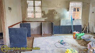 Technique of granite open kitchen  Countertop fitting on modular kitchen Kitchen slab work [upl. by Nilknarf]