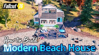 Modern Beach House CAMP Build Showcase amp How to Build 2x Speed Tutorial Fallout76 [upl. by Lindon]