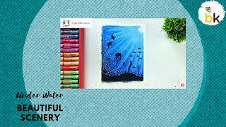 Underwater Drawing Scenery for Beginners  Oil pastel underwater sea Drawing step by step [upl. by Cilka941]