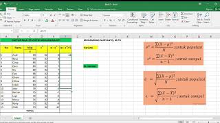 MENCARI VARIANSI DAN STANDAR DEVIASI DENGAN MS EXCEL Data Tunggal [upl. by Kyred]