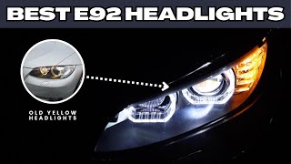 Upgraded BMW E92E93 Headlights Review LED White Halos amp Xenon Projectors  Night Drive Demo [upl. by Nilesoy]